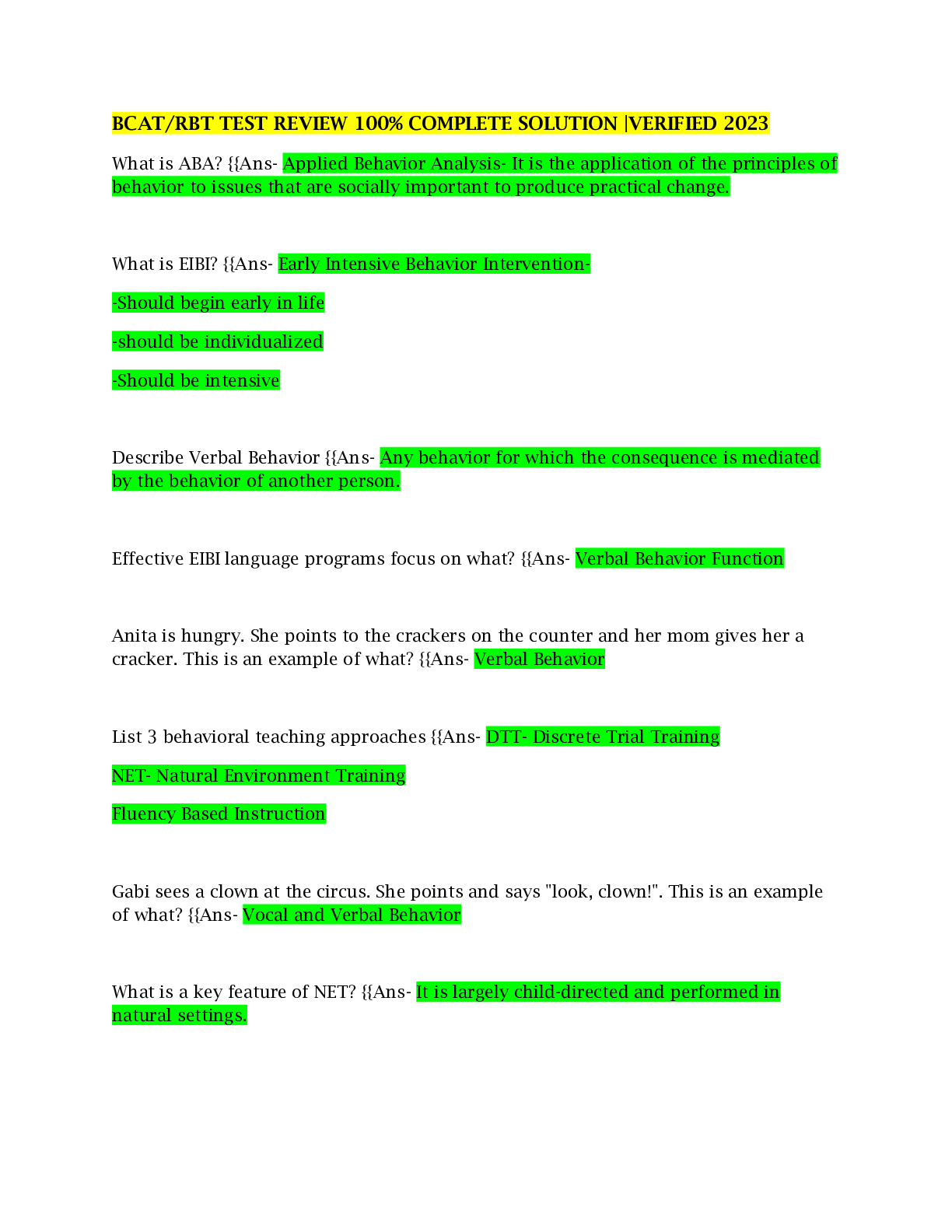 Preview image of BCAT/RBT TEST REVIEW 100% COMPLETE SOLUTION |VERIFIED 2023 document